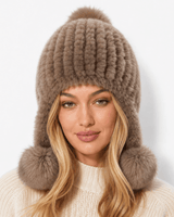 Women’s Faux Fur Trapper Hat with Pom Poms-Hat for women-CaldwellVoss