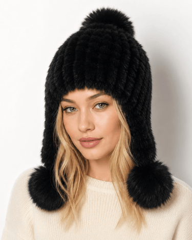 Women’s Faux Fur Trapper Hat with Pom Poms-Hat for women-CaldwellVoss