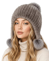 Women’s Faux Fur Trapper Hat with Pom Poms-Hat for women-CaldwellVoss