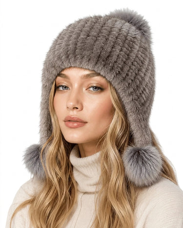 Women’s Faux Fur Trapper Hat with Pom Poms-Hat for women-CaldwellVoss