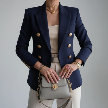 Women’s Fitted Blazer with Gold Tone Buttons-Blazer for women-CaldwellVoss