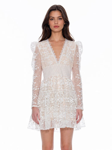 Women’s Floral Lace V-Neck Mini Dress-Mini Dress-CaldwellVoss
