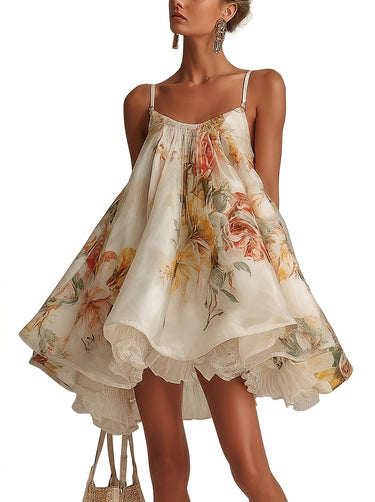 Women’s Floral Print Organza Mini Dress-Mini Dress-CaldwellVoss