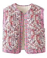 Women’s Floral Print Quilted Vest-Vests for women-CaldwellVoss