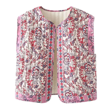 Women’s Floral Print Quilted Vest-Vests for women-CaldwellVoss