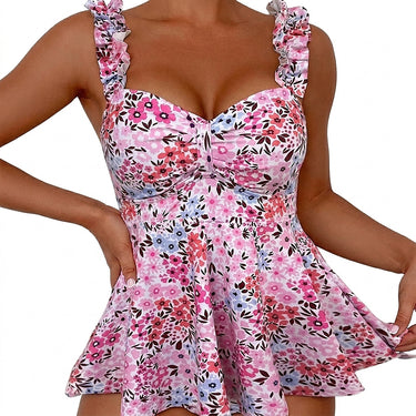 Women’s Floral Print Ruffled Swim Tankini Top-Swimwear for Women-CaldwellVoss
