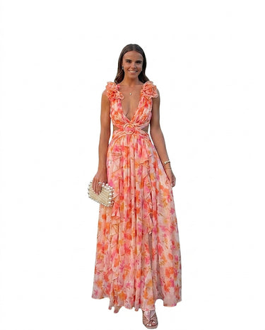Women’s Floral Print Sleeveless Maxi Dress-Maxi Dress-CaldwellVoss