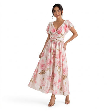 Women’s Floral Print V-Neck Maxi Dress-Maxi Dress-CaldwellVoss