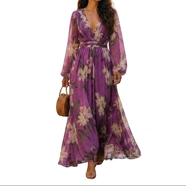 Women’s Floral Print V-Neck Maxi Dress-Maxi Dress-CaldwellVoss
