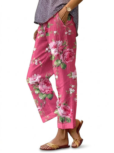 Women’s Floral Print Wide Leg Trousers-Pants for Women-CaldwellVoss