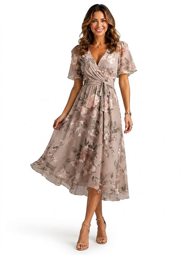 Women’s Floral Print Wrap Midi Dress-Midi Dress-CaldwellVoss
