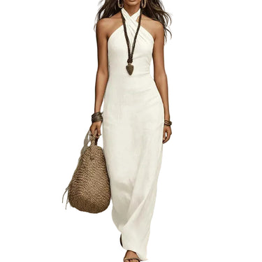 Women's Halter Neck Crossover Front Maxi Dress-Maxi Dress-CaldwellVoss