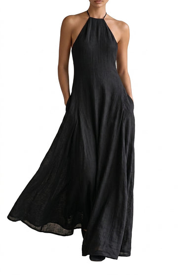Women’s Halter Neck Maxi Dress with Side Pockets-Maxi Dress-CaldwellVoss