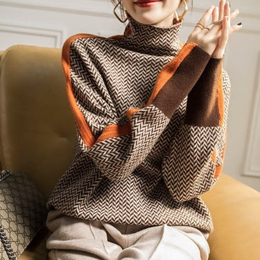 Women’s Herringbone Knit Pullover with Contrast Stripe-Sweaters for Women-CaldwellVoss