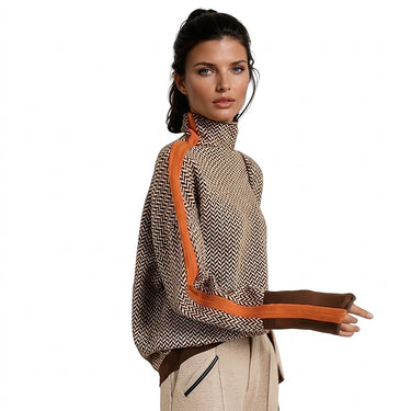 Women’s Herringbone Knit Pullover with Contrast Stripe-Sweaters for Women-CaldwellVoss