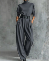 Women’s High-Neck Long Sleeve Wide Leg Jumpsuit-Jumpsuits for women-CaldwellVoss