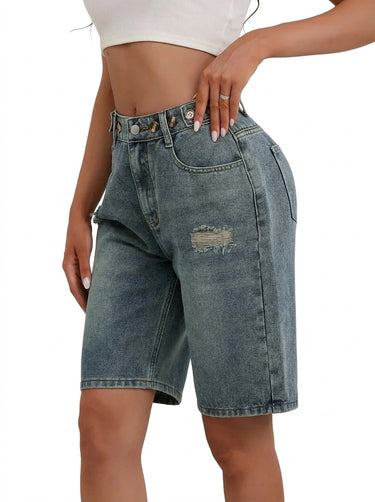 Women’s High Waist Bermuda Denim Shorts-Shorts for women-CaldwellVoss