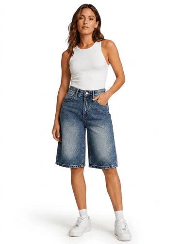 Women’s High Waist Denim Bermuda Shorts-Shorts for women-CaldwellVoss