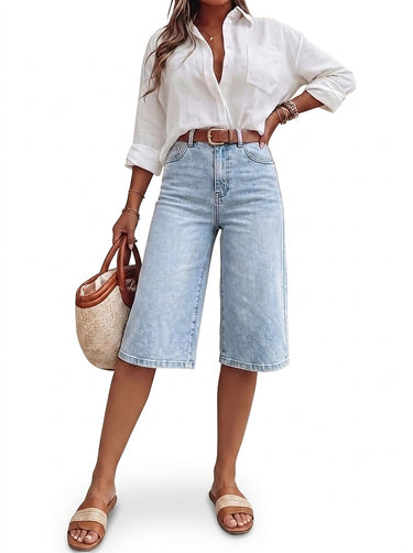 Women’s High Waist Denim Bermuda Shorts-Shorts for women-CaldwellVoss