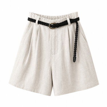Women’s High Waist Pleated Shorts with Belt Loops and Side Pockets-Shorts for women-CaldwellVoss