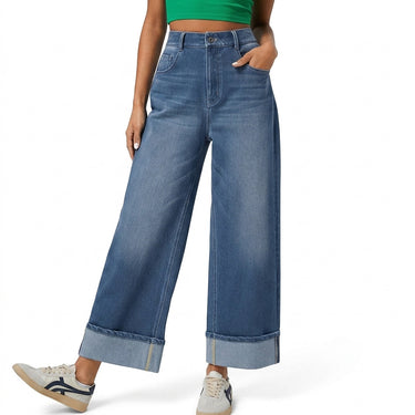 Women’s High Waisted Wide Leg Jeans with Cuffed Hems-Pants for Women-CaldwellVoss