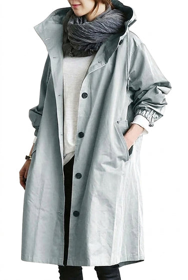 Women’s Hooded Trench Coat with Button Front-Coats for women-CaldwellVoss