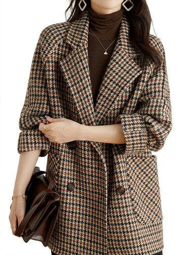 Women's Houndstooth Coat with Button Placket-Jacket for women-CaldwellVoss