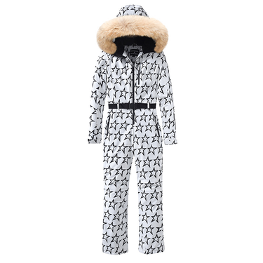 Women’s Houndstooth Print Ski Jumpsuit with Faux Fur Hood-Jumpsuits for women-CaldwellVoss
