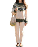 Women’s Jacquard Knit Round Neck Long Sleeve Sweater-Sweaters for Women-CaldwellVoss