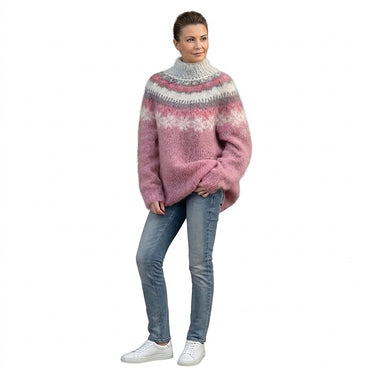 Women’s Jacquard Knit Round Neck Long Sleeve Sweater-Sweaters for Women-CaldwellVoss