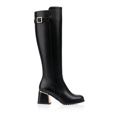 Women’s Knee-High Boots with Buckle Detail and Block Heel-Footwear for women-CaldwellVoss