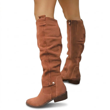 Women’s Knee High Suede Boots with Low Block Heel-Footwear for women-CaldwellVoss