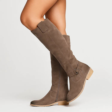 Women’s Knee-High Suede Boots with Side Zip and Block Heel-Footwear for women-CaldwellVoss