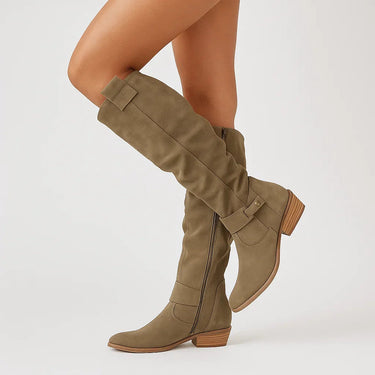 Women’s Knee-High Suede Boots with Side Zip and Block Heel-Footwear for women-CaldwellVoss