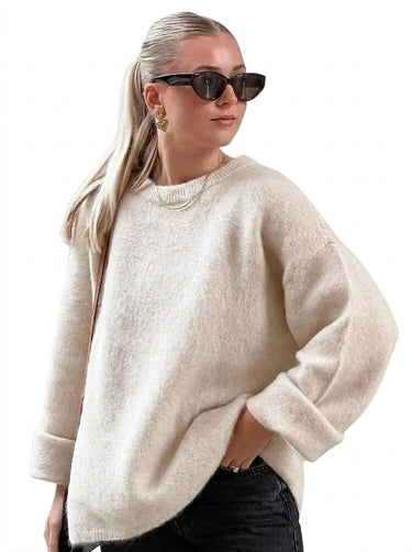 Women's Knit Sweater with Crew Neck and Dropped Shoulders-Sweaters for Women-CaldwellVoss