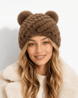 Women’s Knitted Beanie with Double Pom Poms-Har for women-CaldwellVoss