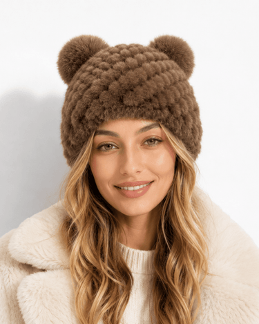 Women’s Knitted Beanie with Double Pom Poms-Har for women-CaldwellVoss