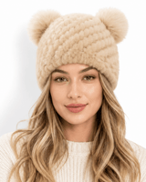 Women’s Knitted Beanie with Double Pom Poms-Har for women-CaldwellVoss