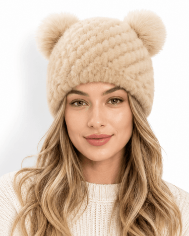 Women’s Knitted Beanie with Double Pom Poms-Har for women-CaldwellVoss