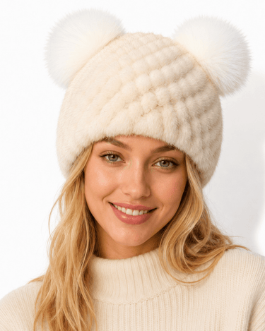 Women’s Knitted Beanie with Double Pom Poms-Har for women-CaldwellVoss