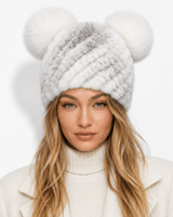 Women’s Knitted Beanie with Double Pom Poms-Har for women-CaldwellVoss