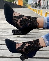Women’s Lace Ankle Boots with Block Heels-Footwear for women-CaldwellVoss