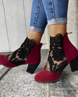 Women’s Lace Ankle Boots with Block Heels-Footwear for women-CaldwellVoss