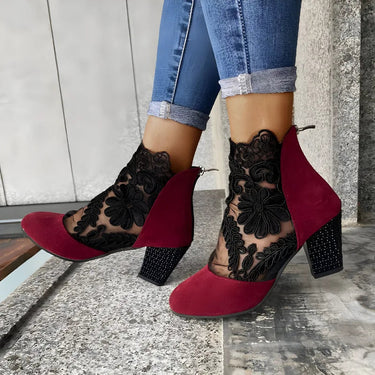 Women’s Lace Ankle Boots with Block Heels-Footwear for women-CaldwellVoss