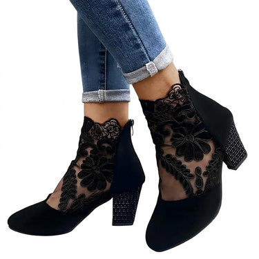 Women’s Lace Ankle Boots with Block Heels-Footwear for women-CaldwellVoss