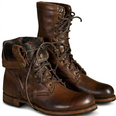 Women’s Lace-Up Ankle Boots with Fold-Over Cuff-Footwear for women-CaldwellVoss