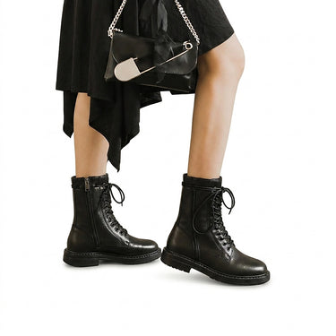 Women’s Lace-Up Ankle Boots with Side Zippers-Footwear for women-CaldwellVoss
