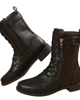 Women’s Lace-Up Mid-Calf Boots with Side Zippers and Buckle-Footwear for women-CaldwellVoss