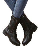 Women’s Lace-Up Mid-Calf Boots with Side Zippers and Buckle-Footwear for women-CaldwellVoss