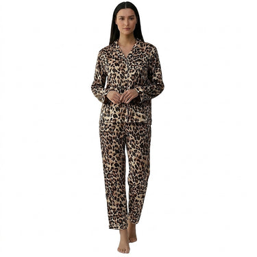 Women’s Leopard Print Button Down Pajama Set-Pajama for women-CaldwellVoss
